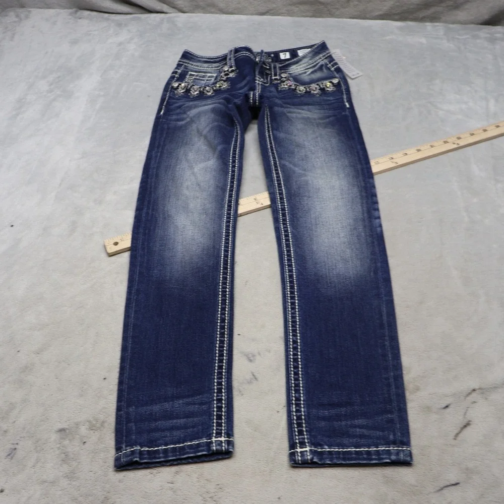 Miss Me Jeans Girls 7 Dark Wash Denim Skinny Stretch Embellished 24x27 $86 NEW